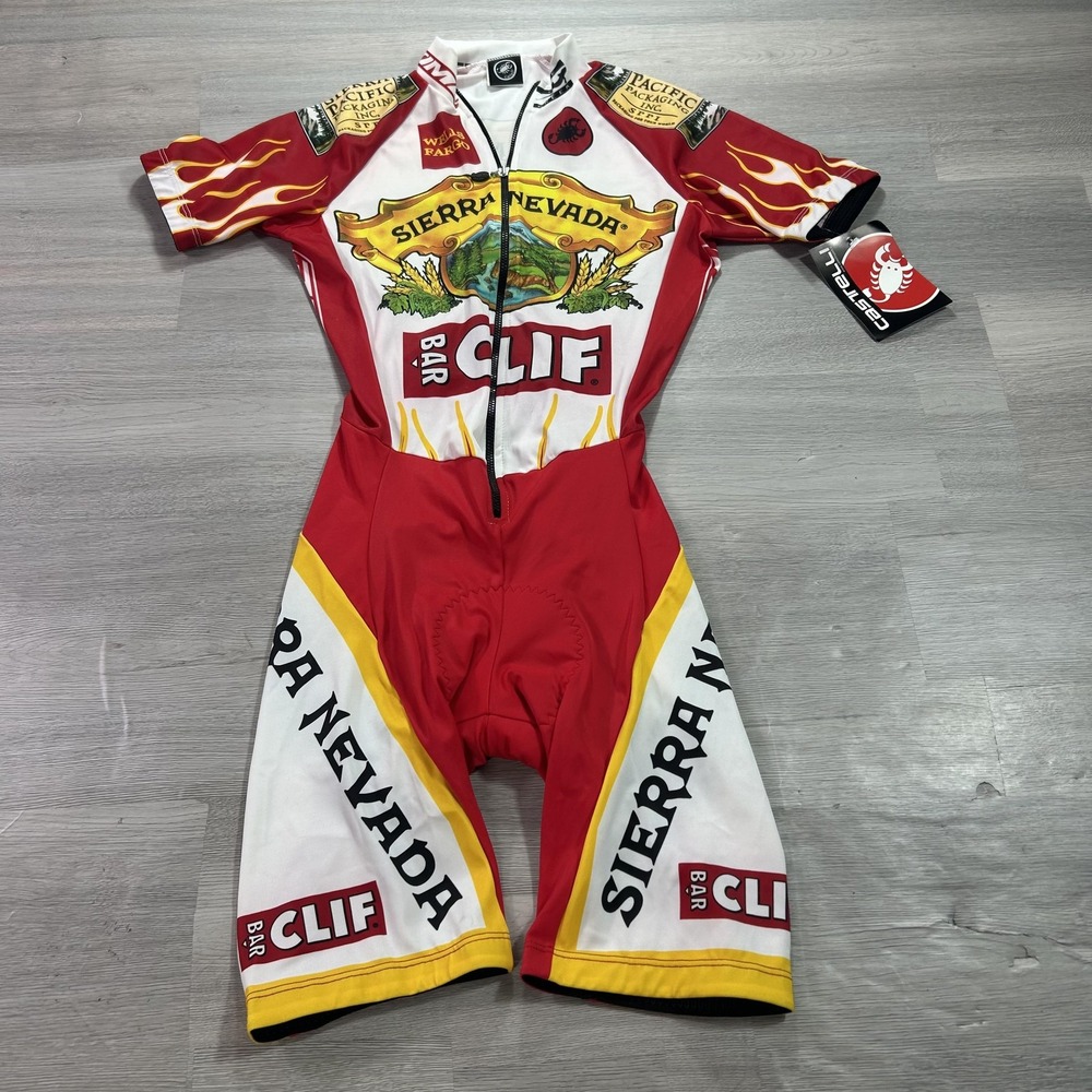 Castelli Cycling Skinsuit Mens Small Red Sierra Nevada Clif Padded USA Raglan